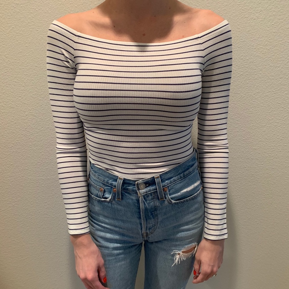 White and Blue striped bodysuit